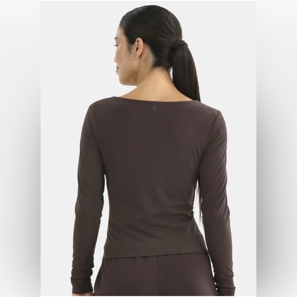 Avia Breen Brown Square Neck Ribbed Long Sleeve Top - Picture 6 of 7
